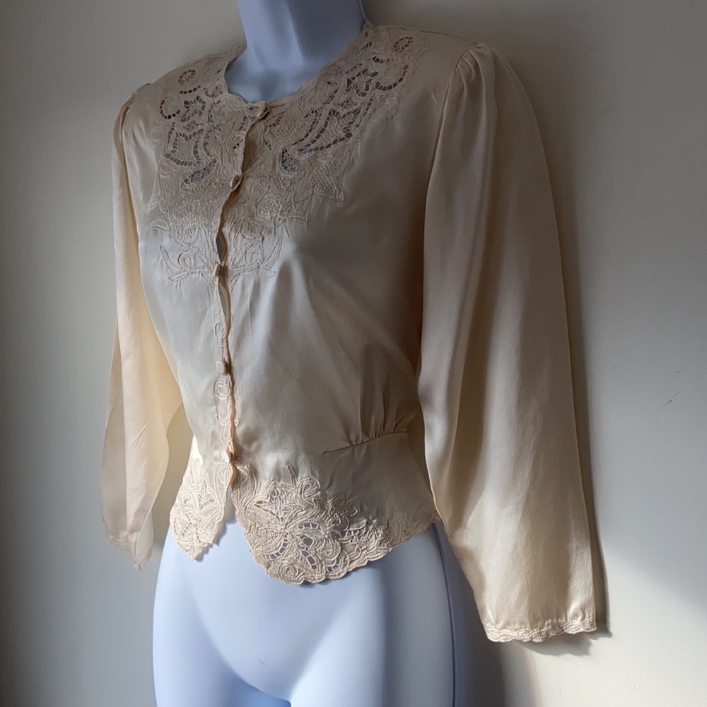 Gigi cream silk embroidered blouse